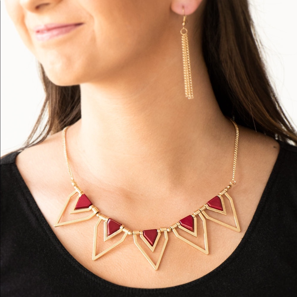 Gold & Red Necklace with Earrings